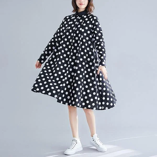 omychic plus size cotton vintage Polka Dot women casual loose midi autumn elegant shirt dress clothes 2020 ladies dresses
