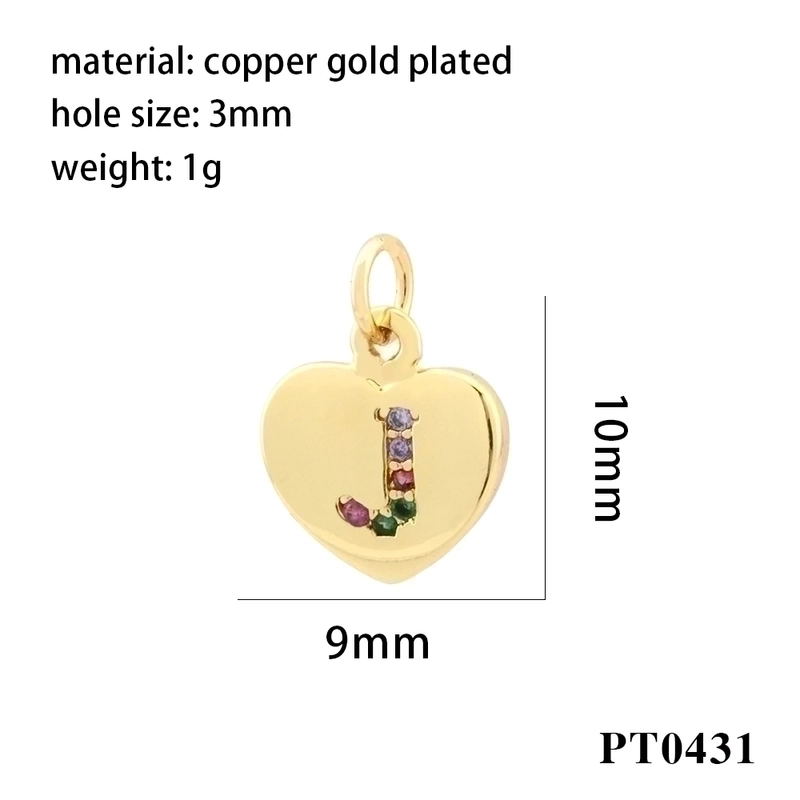 Romantic Minimalist Letter Heart Shape Copper Plating Inlay Zircon 18k Gold Plated Charms