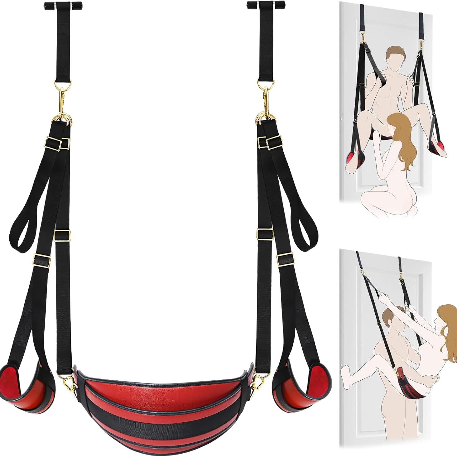 Ravon - Sex Swing BDSM Multiple Use Bondage Restraints Adjustable Thigh Harness With Widened Soft Plush Leather Straps, Hardware Buckle By Rose Toy