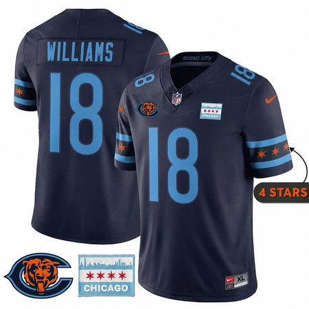Men's Chicago Bears #18 Caleb Williams Navy City Edition With Chicago Flag Vapor F.U.S.E. Untouchable Limited Jersey