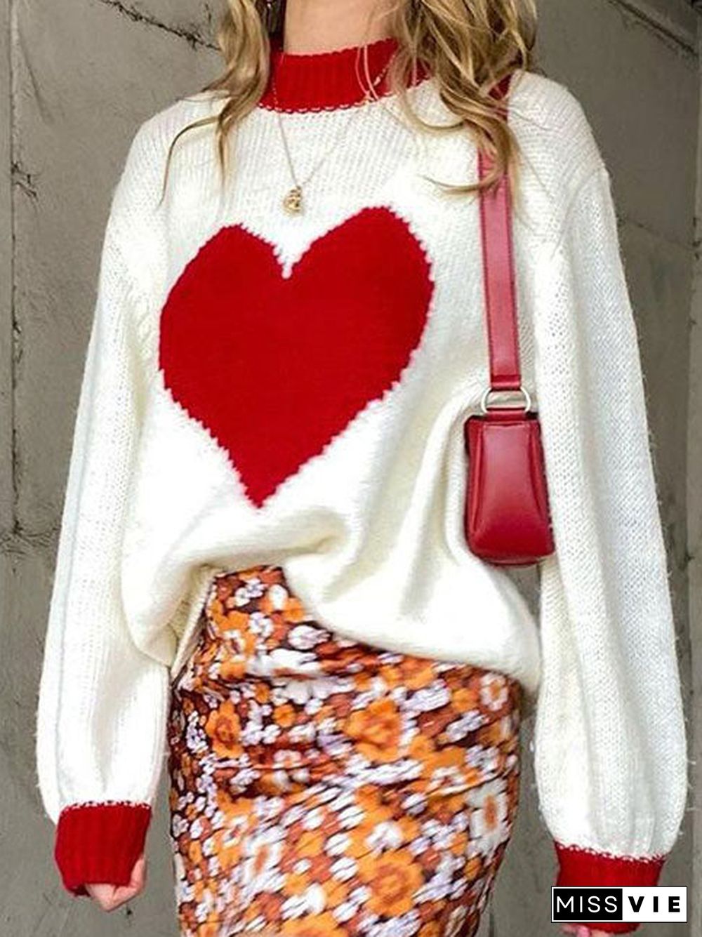 Color Block Heart Printed Sweater