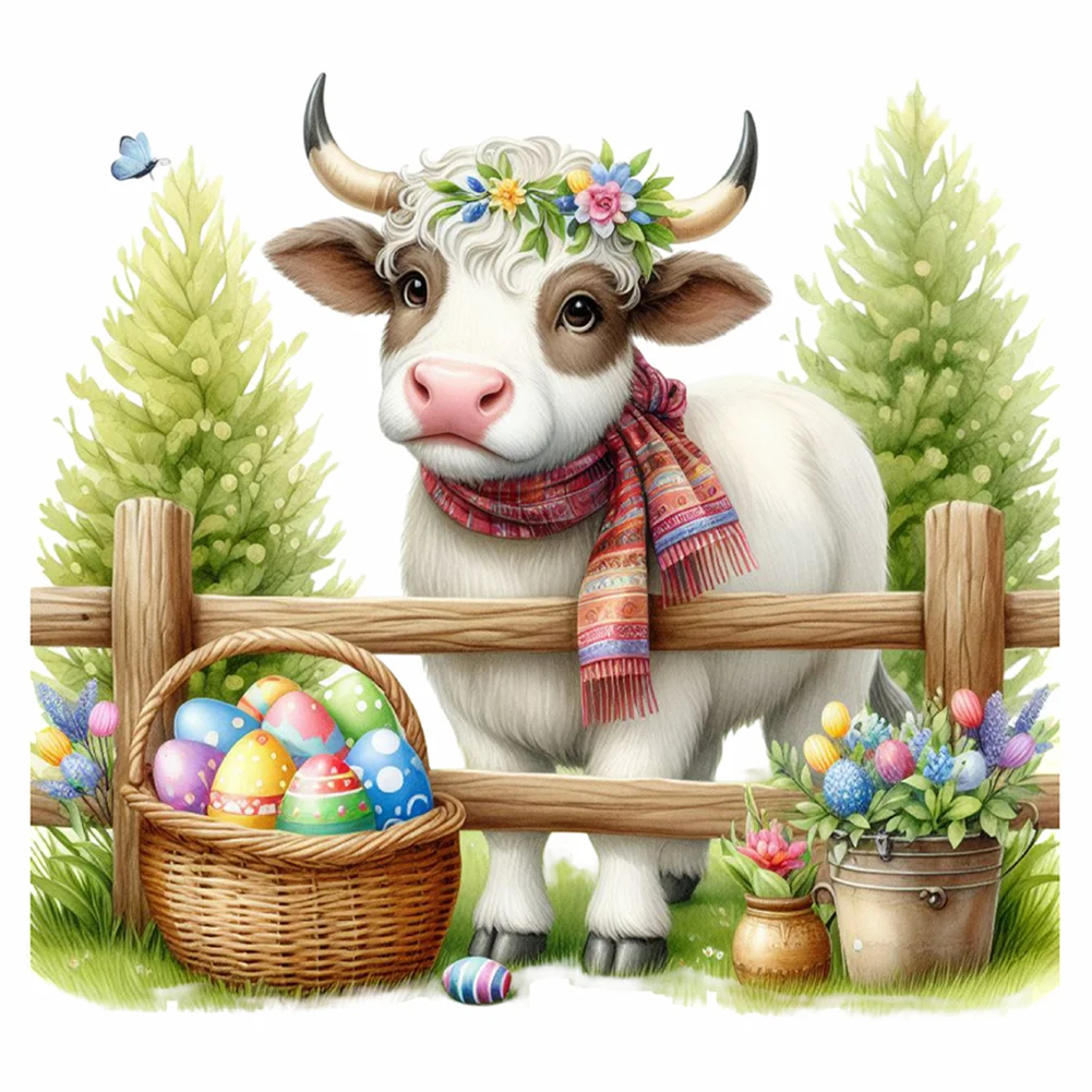 Diamond Painting - Full Round Drill - Easter Cow(Canvas|40*40cm)