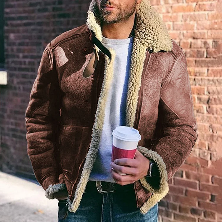 BrosWear Men'S Casual Thick Leather Jacket