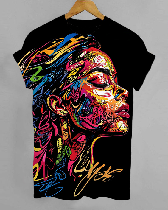Line Art Face Print T-Shirt
