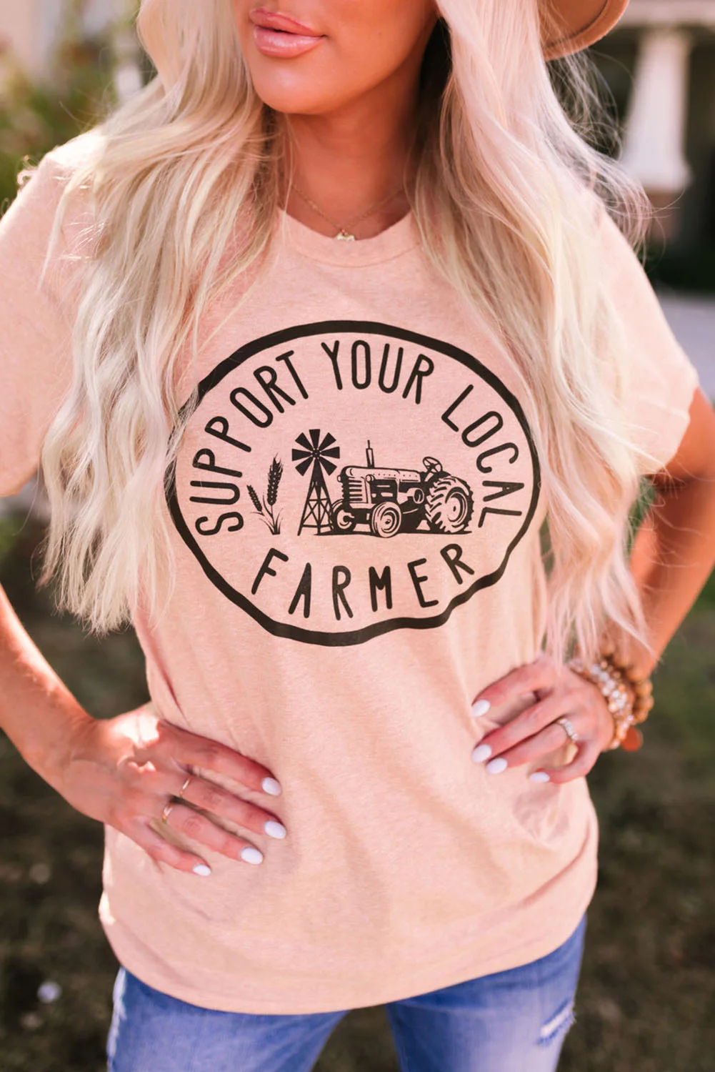 Pink Support Your Local Farmer Graphic Tee | IFYHOME