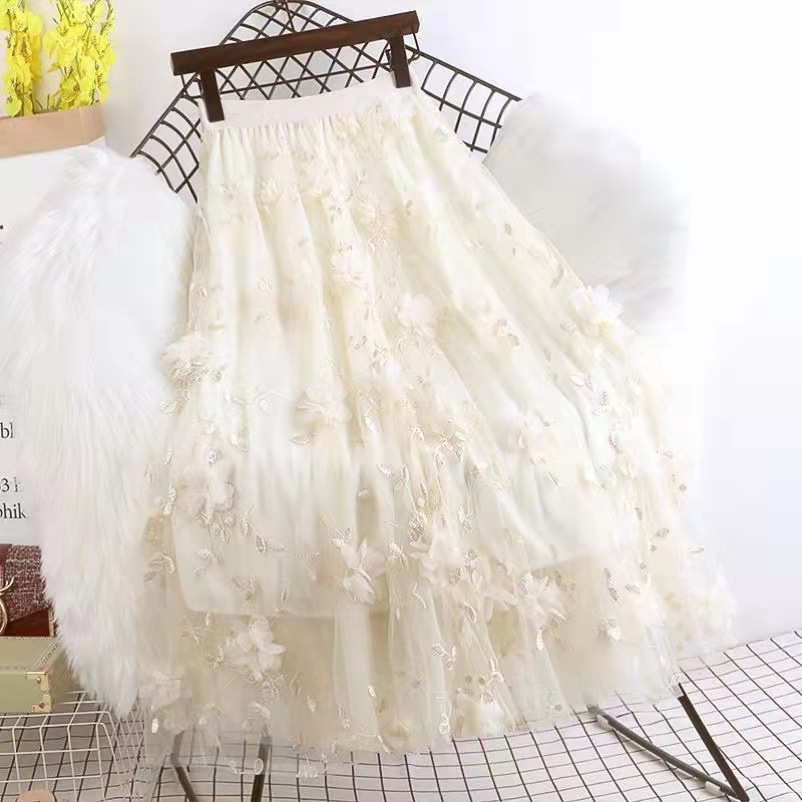 Elegant Embroidered Mesh Skirt