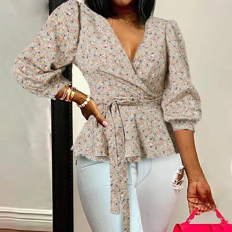 Celmia Women Elegant Blouse 2022 Summer Sexy V-Neck Leopard Print Tunic Shirt Belted Office Fashion Top Ruffles Blusas Femininas