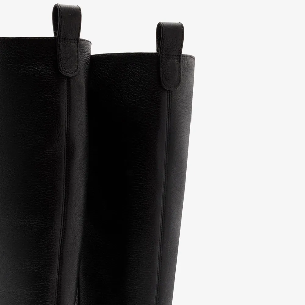 Women's Black Pointed Toe Mid Block Heel Fashion Knee High Boots