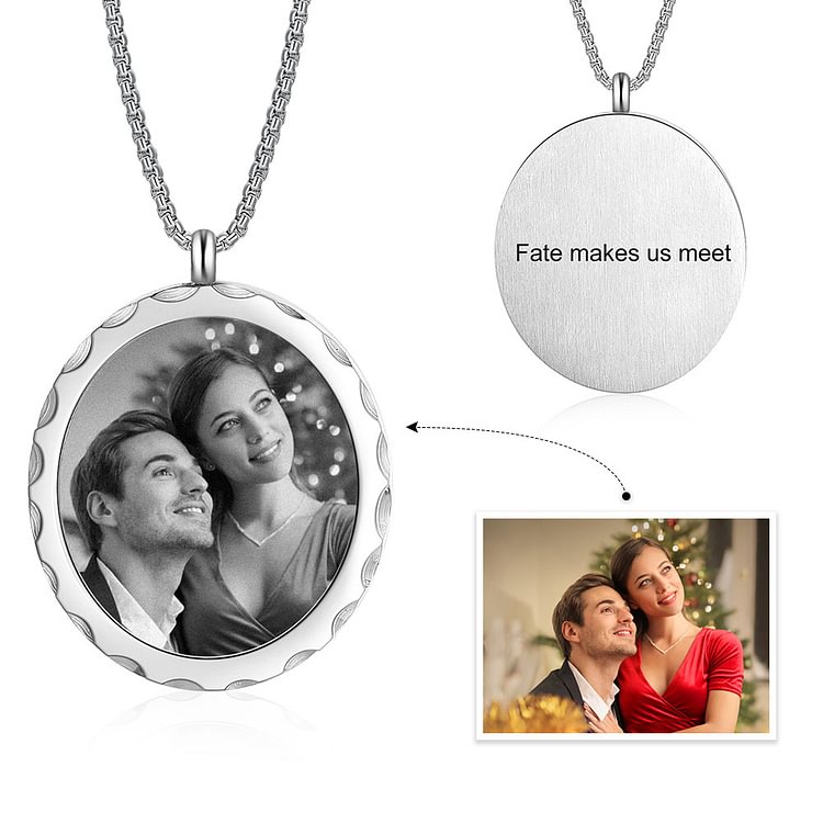 Personalized Picture Necklace with Engraving Embossed Printing -Round-Shaped, Custom Necklace with Picture and Text