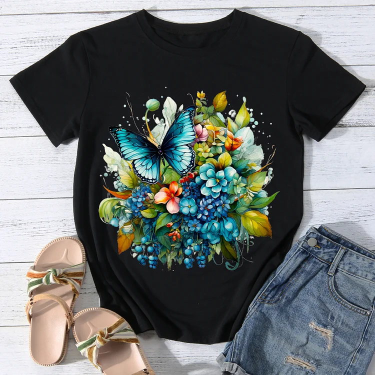 Cryptic Blossom Butterfly  Women Round Neck T-shirt BSTCA0003