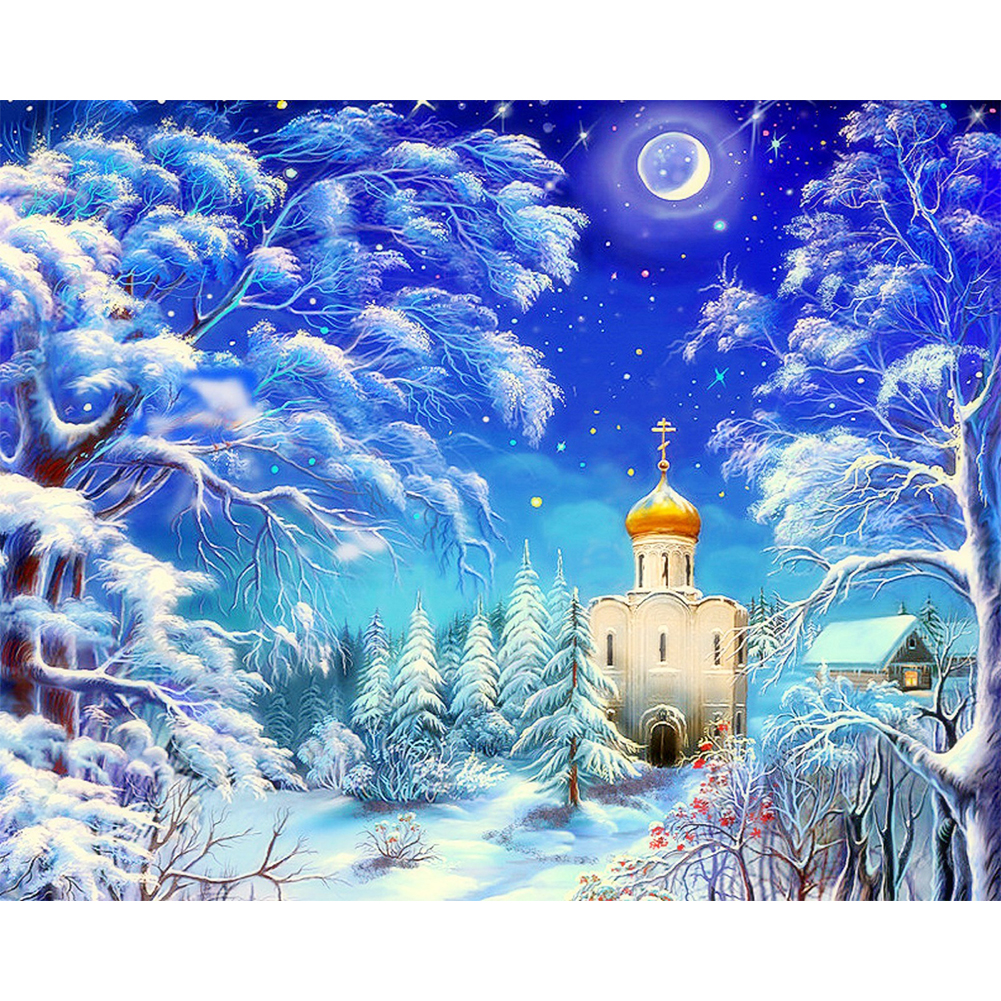 Moon Snow Church 60*50CM(Canvas) Full Round Drill Diamond Painting gbfke