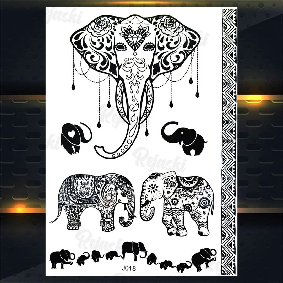 Sdrawing Elephant Pendant Temporary Tattoos For Women Men Lion Butterfly Snake Feather Fake Tattoo Sticker Glamour Back Body Tatoos