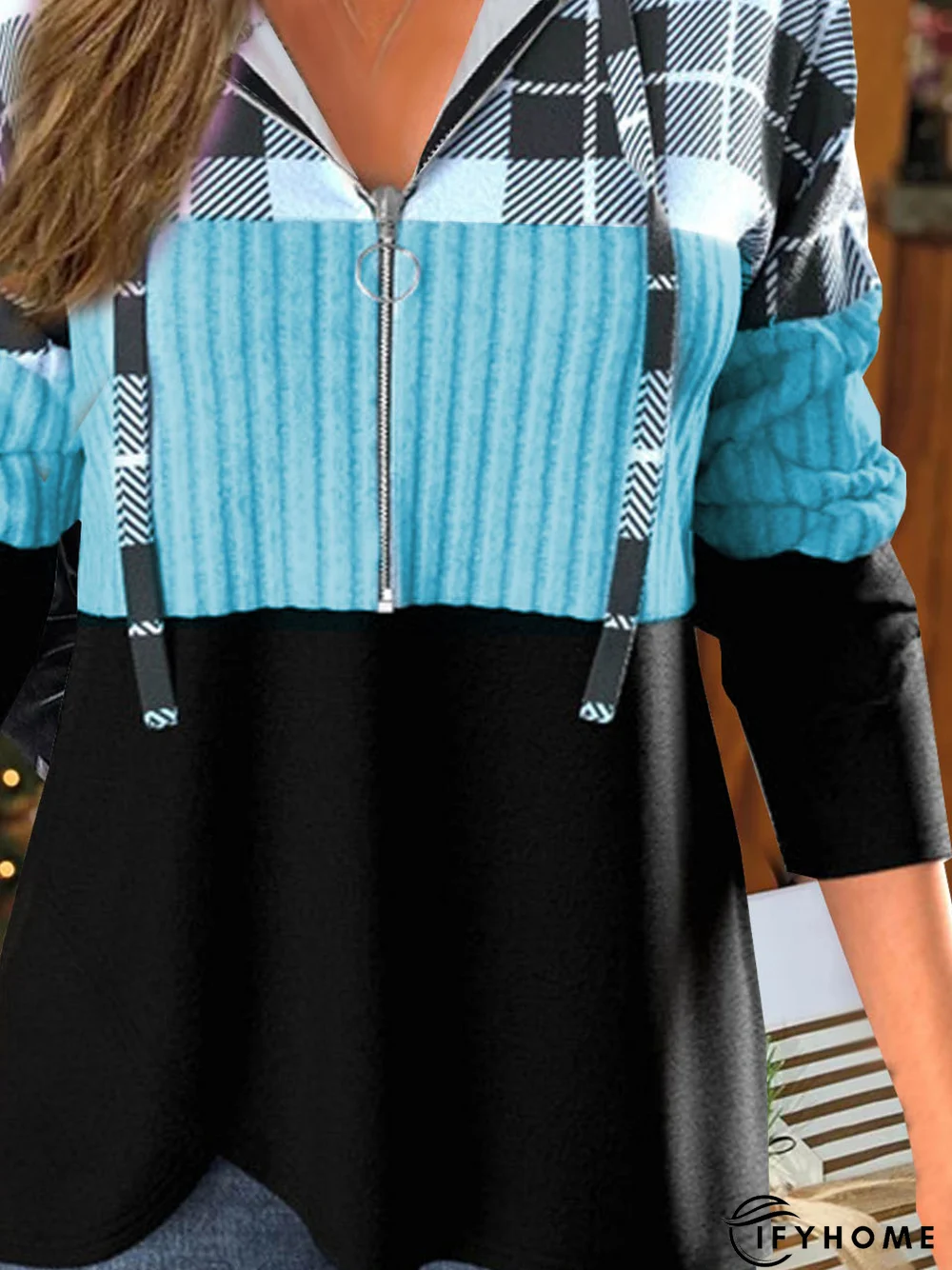 Loose Plain Color Block Zipper Casual Texture Sweatshirt | IFYHOME