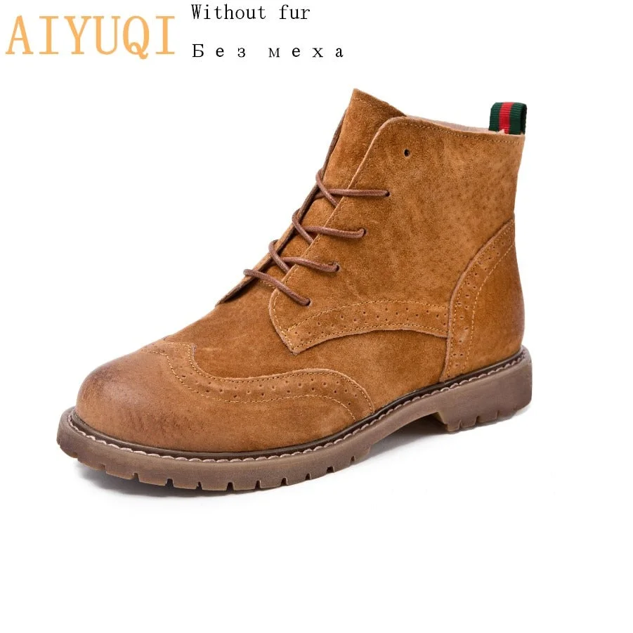 women shoes 2021 spring genuine leather Female short boots  suede women booties  British lace retro trend women naked boots