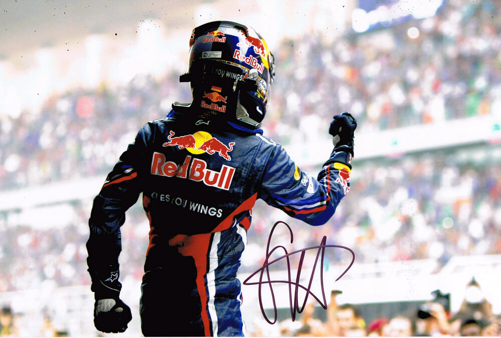 Sebastian Vettel SIGNED AUTOGRAPH F1 World Champion Red Bull Win Photo Poster painting AFTAL COA