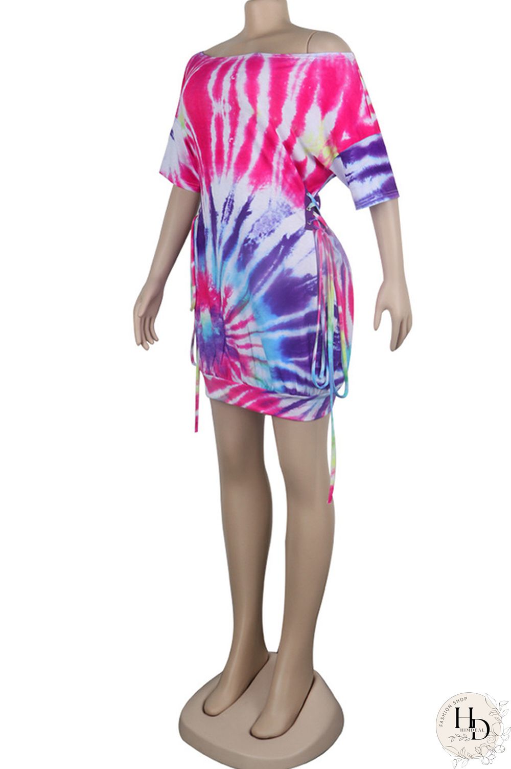 purple Fashion Sexy Patchwork Print bandage One word collar Hip skirt Dresses