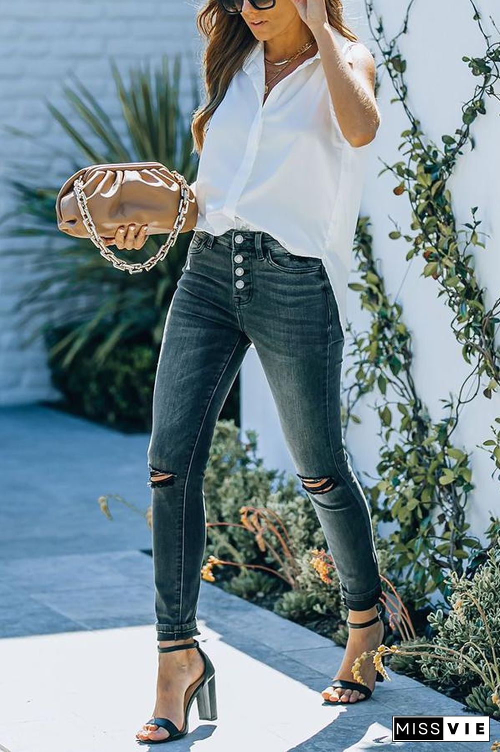 Satin Sleeveless Button Down Blouse