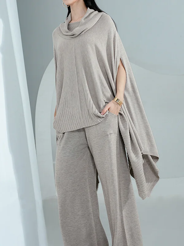 Solid Color Loose Long Sleeves Heaps Collar Sweater Tops Pullovers