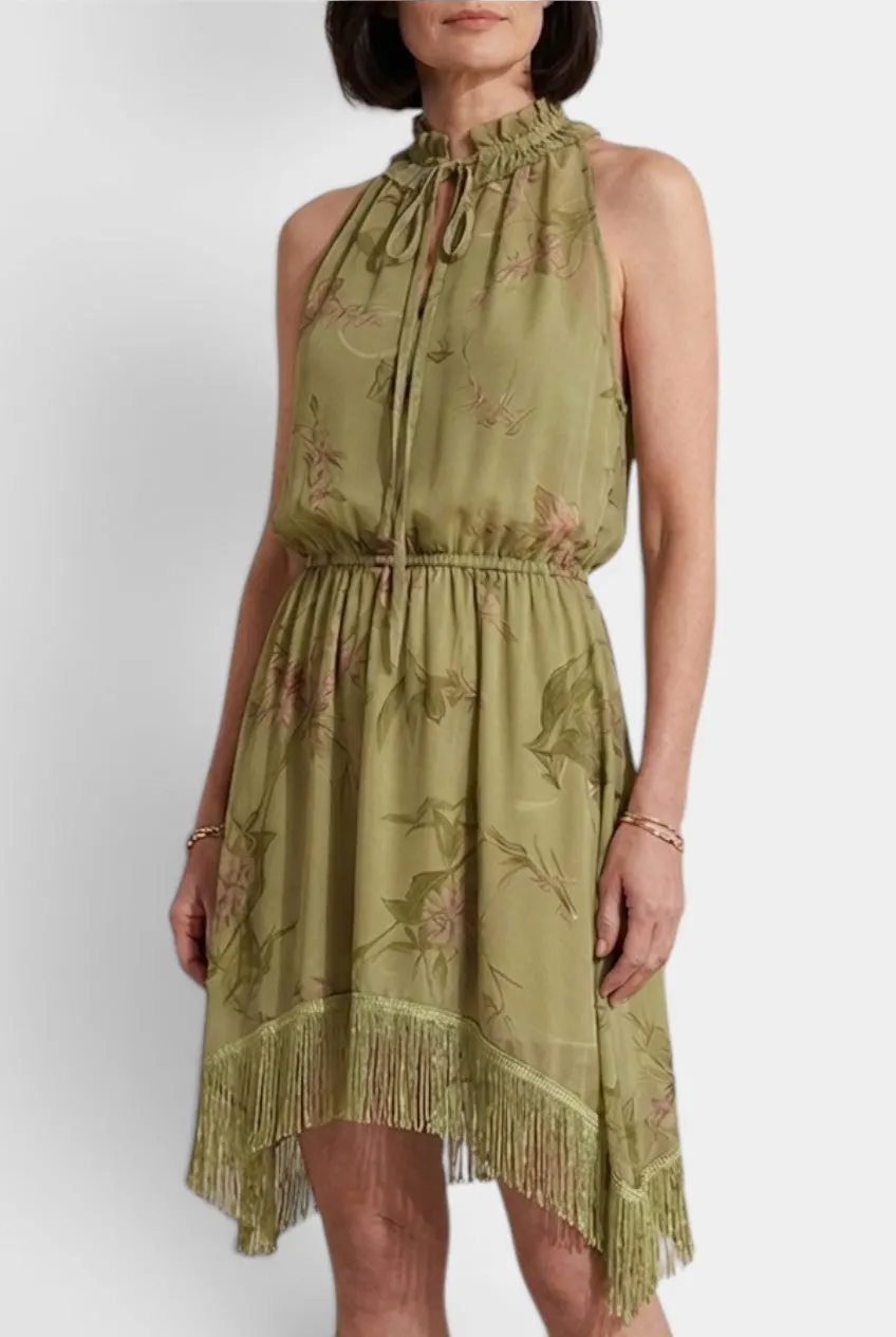Halter Neck Chiffon Dress with Fringed Asymmetry