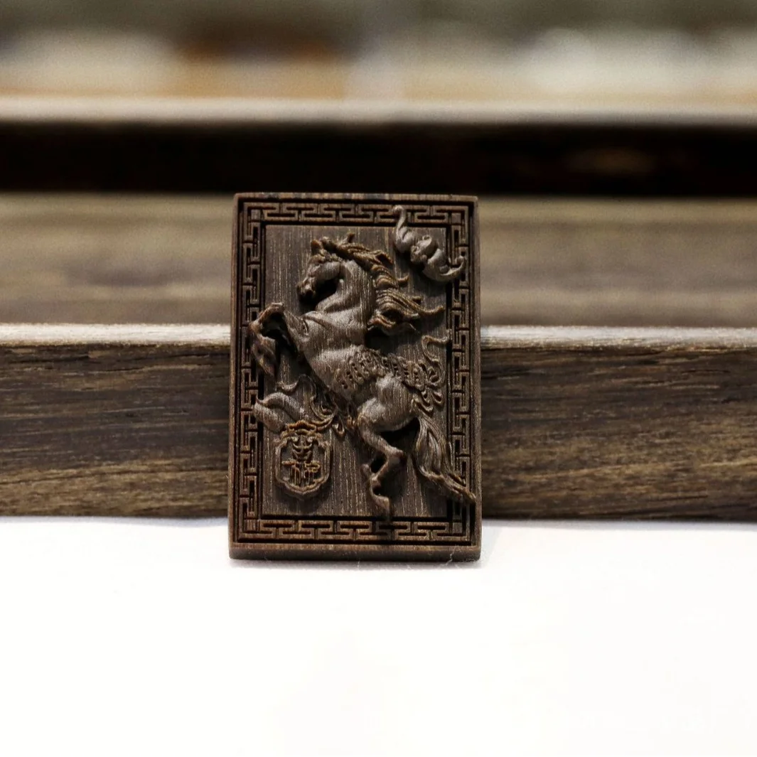 Brunei Agarwood Sinking Grade Finely Carved Horse Success Amulet Pendant Necklace