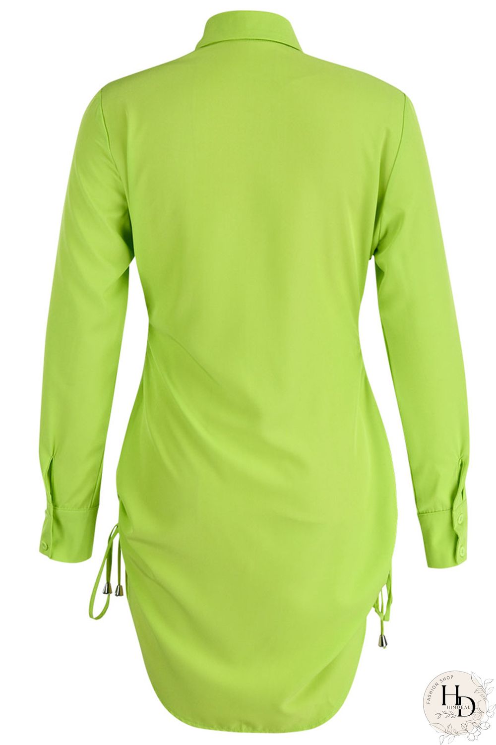 Fluorescent Green Casual Solid Bandage Patchwork Buckle Turndown Collar Shirt Dress Dresses