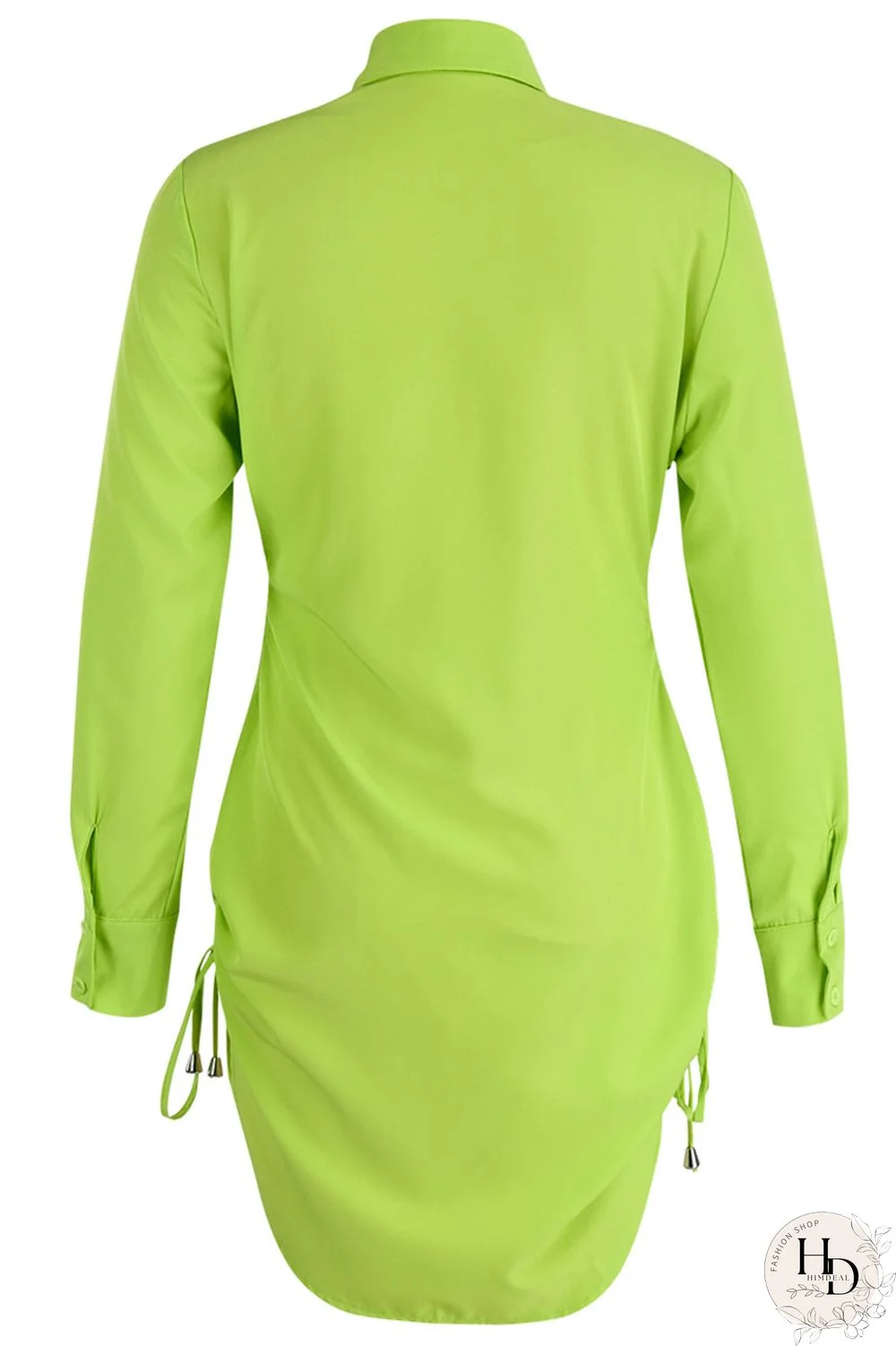 Fluorescent Green Casual Solid Bandage Patchwork Buckle Turndown Collar Shirt Dress Dresses
