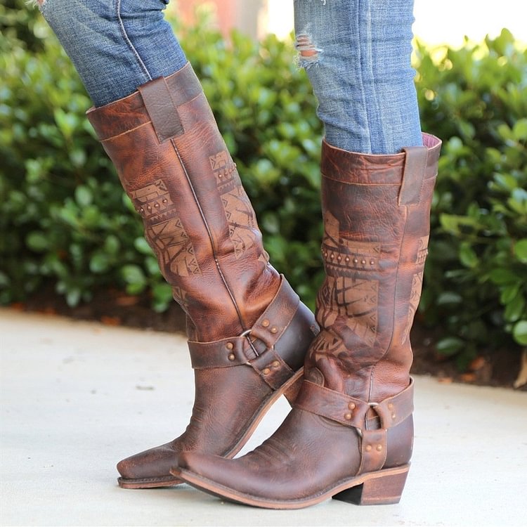 Women Brown Cowgirl Rivet Boots