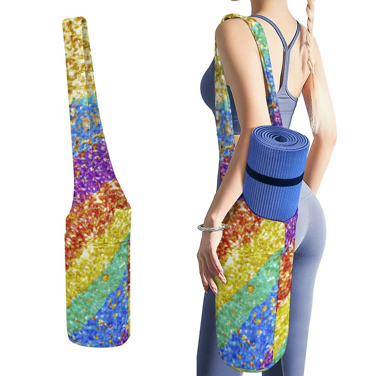 Shiny Bright Rainbow Golden Glitter Tie Dye Women Yoga Mat Large Size Pocket Carrier Tote Fit Most Size Mats - Heather Prints Shirts