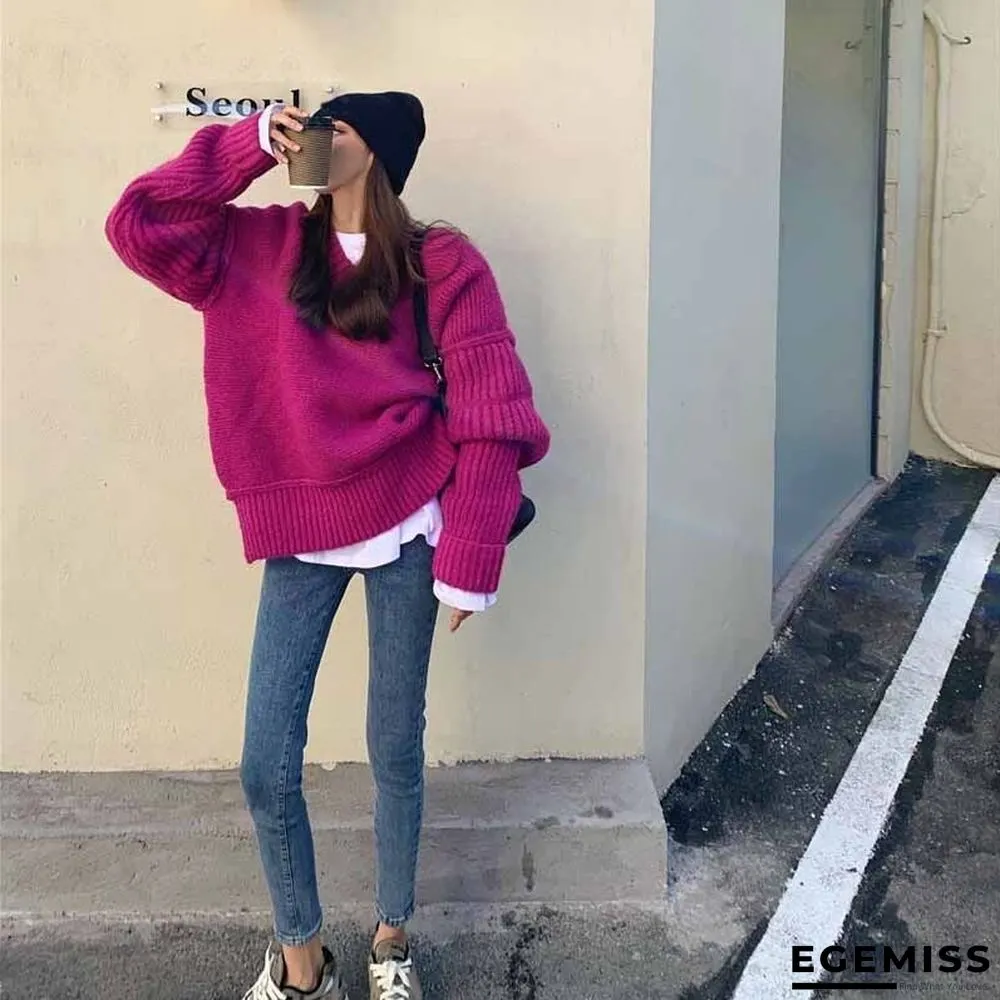 Loose and Lazy V-Neck Sweater | EGEMISS