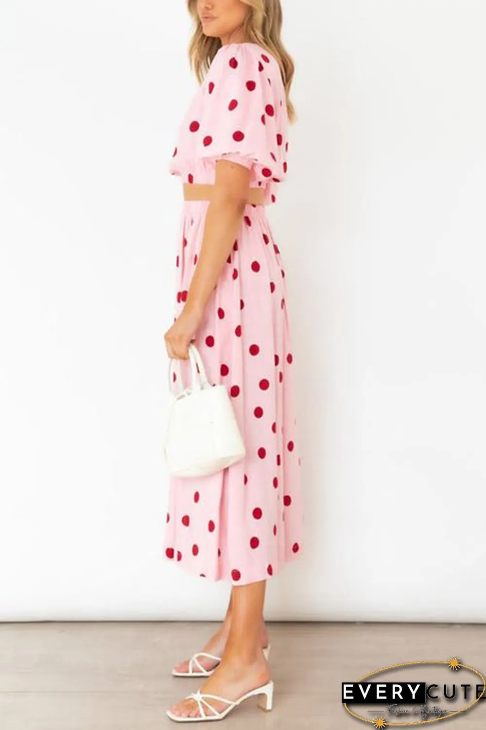 Polka Dot Puff Sleeve Maxi Skirts Set