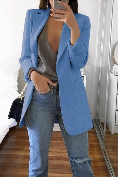 Solid Color Lapel Slim Coat