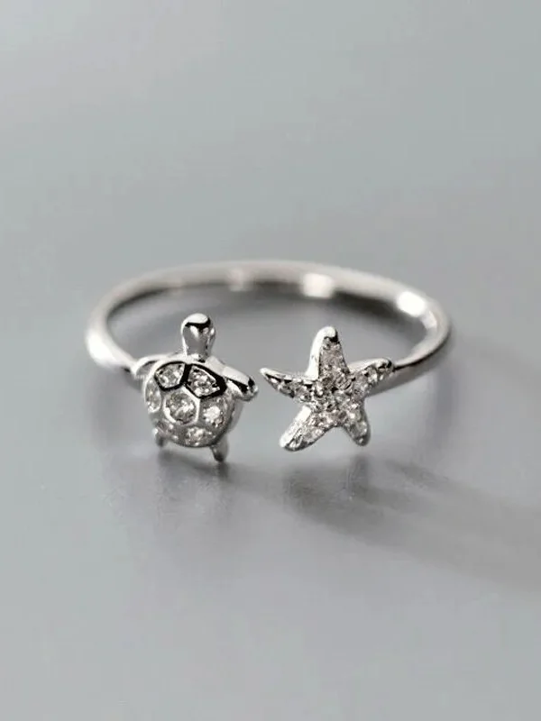 Women's Asymmetric Cute Turtle Starfish Adjustable Open Ring