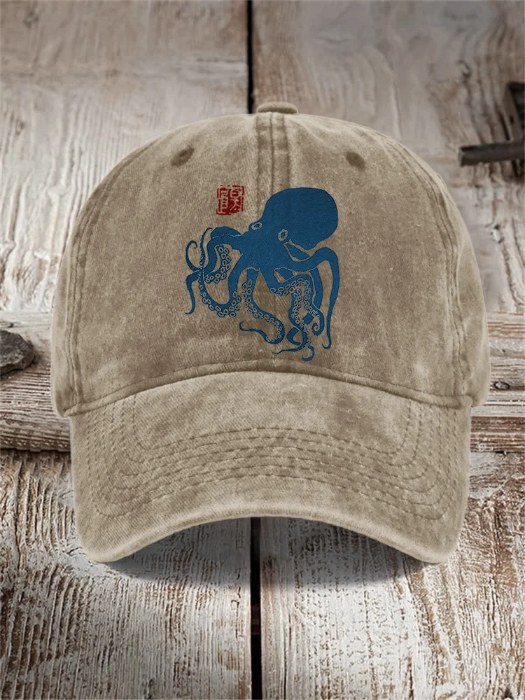 Comstylish Octopus Japanese Lino Art Washed Cap