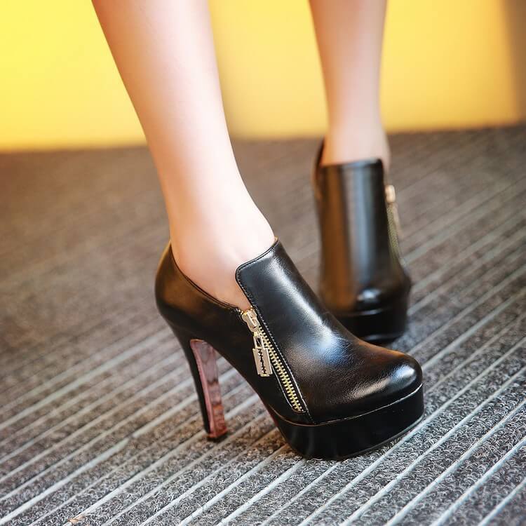 VCSHOES PU Zipper Super High Heel Round Toe High Heels