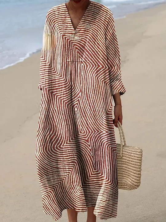 Women's Abstract Line Art Print Cotton Dress