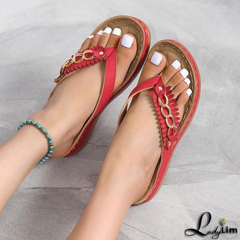 Summer Wedge Sandals with Chain Detail for Women: Retro Slides with Anti-Slip Design