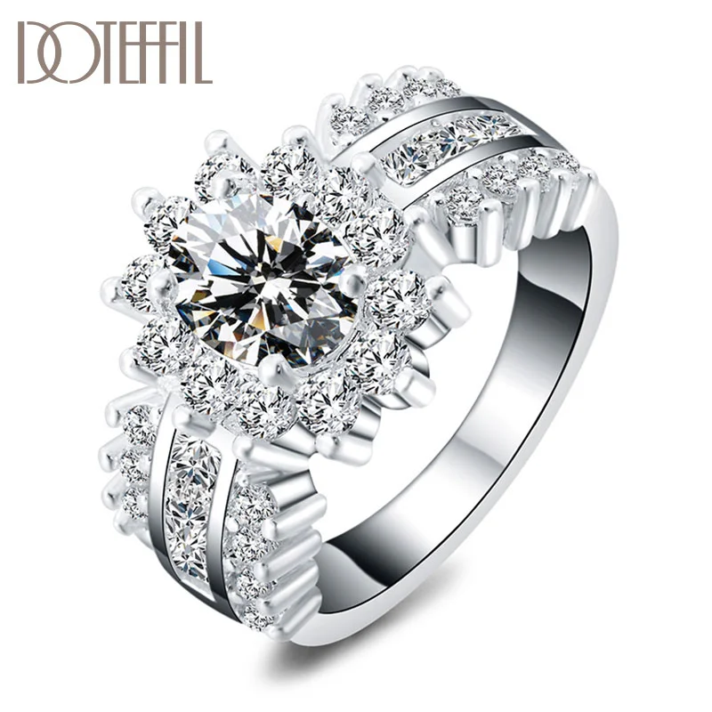 DOTEFFIL 925 Sterling Silver AAA zircon shiny Ring Classic For Women Jewelry