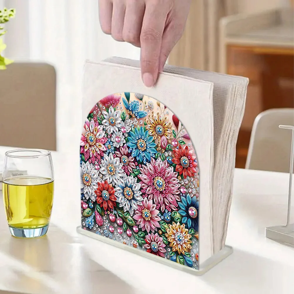 DIY Flower Cluster Acrylic Napkin Holder Diamond Painting Kit for Home Table Decor