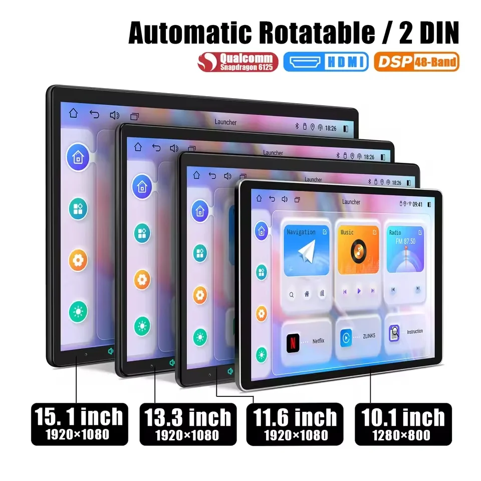 JOYING nou proiectat 10.1„11.6” 13.3"15.1” Android 12 Car Stereo universal unitate de cap cu ecran rotativ automat