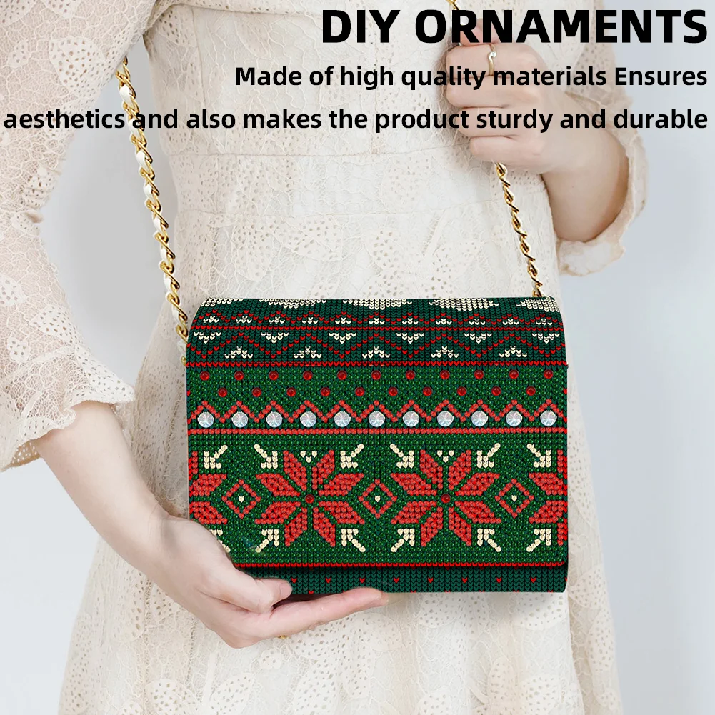 DIY Knitted Diamond Art Wooden Coin Pouch with Chain 5D Diamond Painting Purse