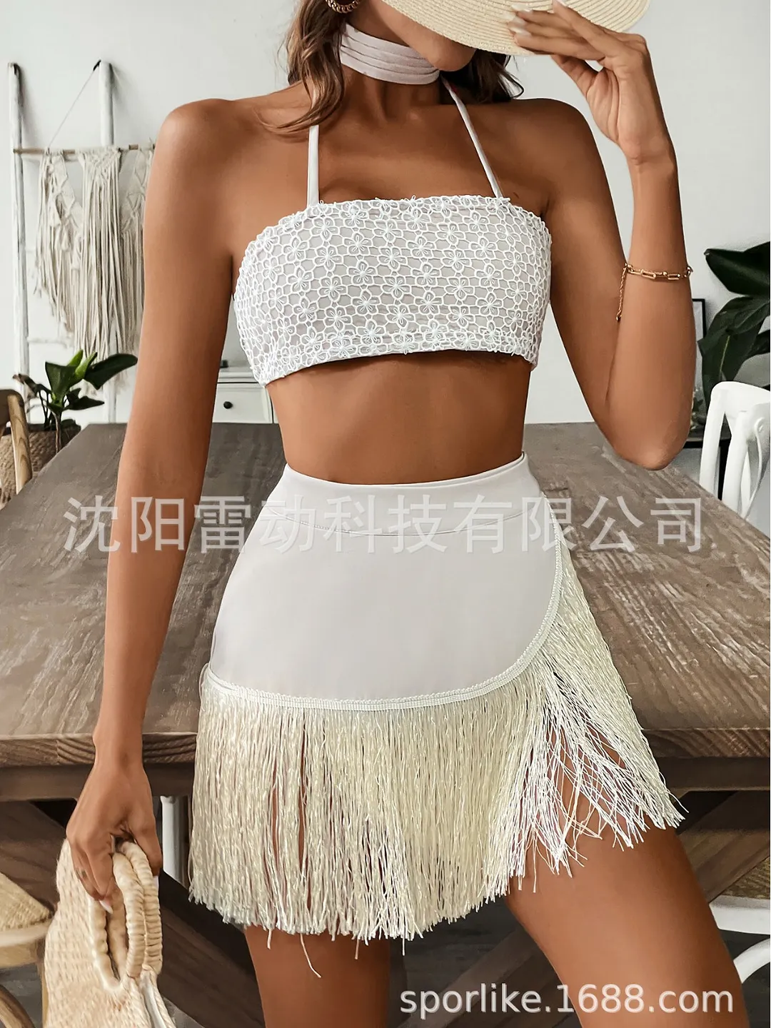 Brownm 2025 New Blouse Short Skirt Women Split Two Sets Of Beach Vacation Bra Strap Sexy