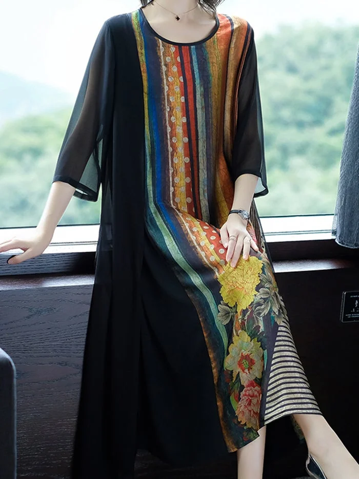 Fashion Print Chiffon Panel Dress