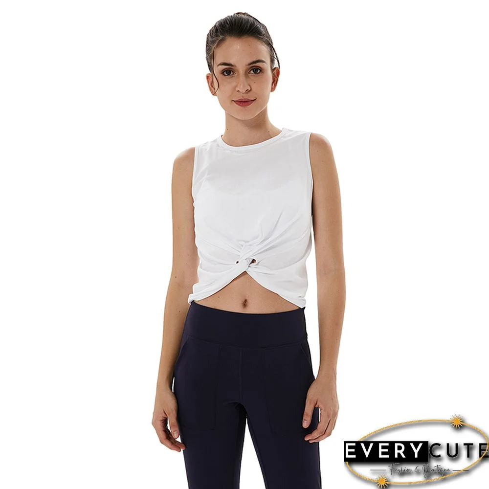 White Twist Front Sleeveless Tank Top