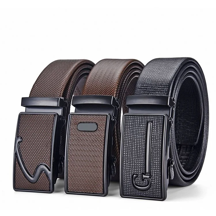 Western ratchet belt adjustable durable men leather belt with automatic sliding buckle