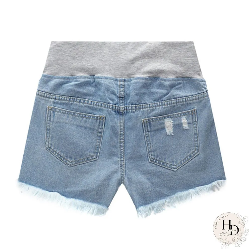 Pregnancy Women's Ripped Denim Shorts Summer Maternity Shorts Pregnant Loose Belly Elastic Jeans