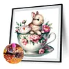 Kaninchen und Pfingstrose - Rundbohrer Diamantmalerei - 40*40cm