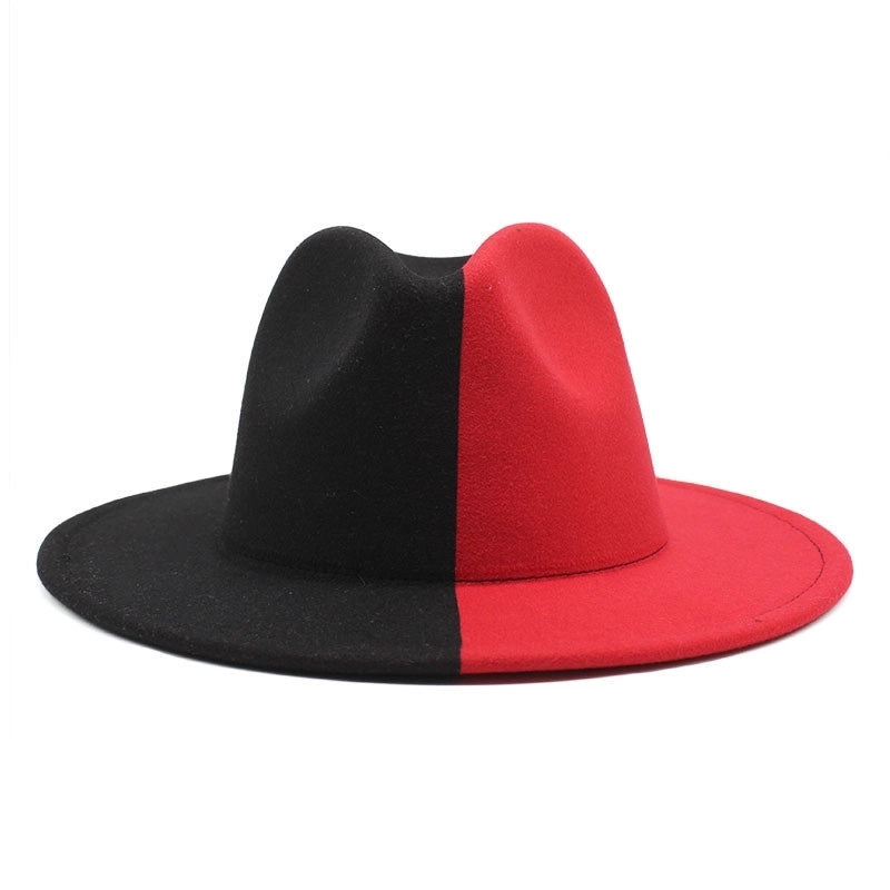 New Yin And Yang Double Color Matching Men’s And Women’s Woolen Felt Hat Autumn And Winter Fashion Flat Brim Jazz Hat 02
