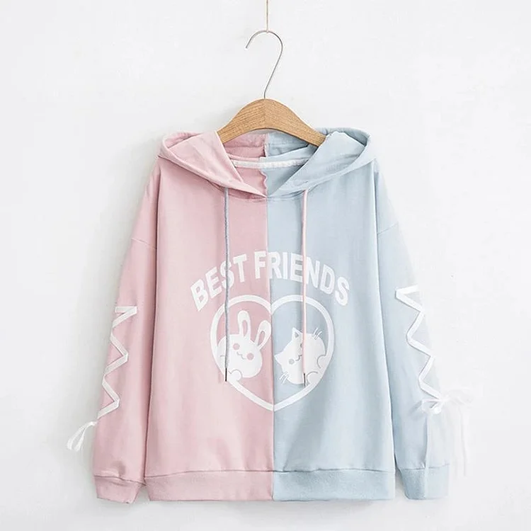 BEST FRIEND Letter Bunny Kitty Cartoon Hoodie