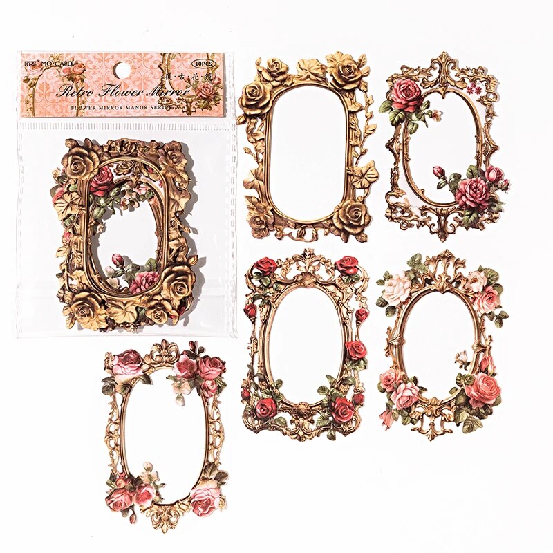 Journalsay 10 Sheets Flower Mirror Manor Series Vintage Relief Border Collage Card