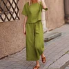 Gioiacombo &trade;  Set di pantaloni casual da donna a manica corta in lino solido